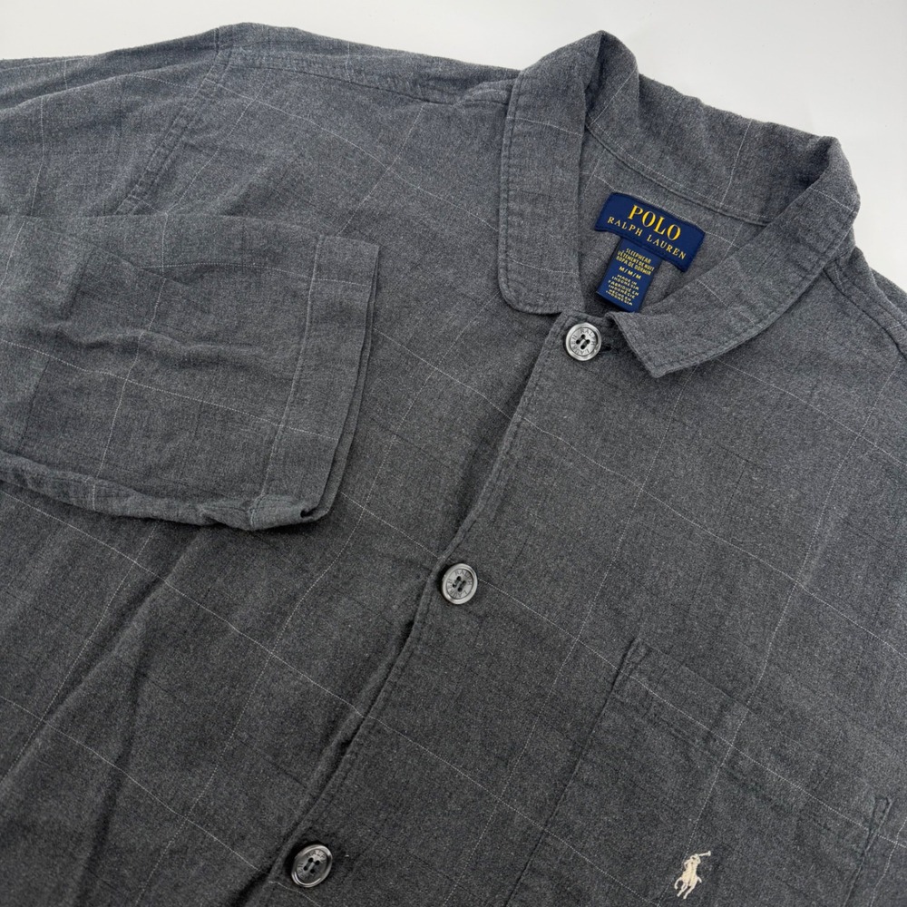Polo Ralph Lauren Sleepwear Shirt Mens Medium Grey Windowpane Cotton Flannel‎
